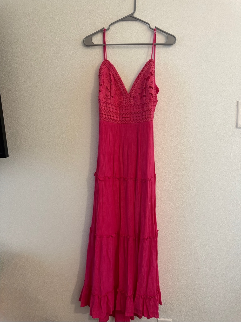 Hot Pink Crochet Bust Maxi Dress - Women